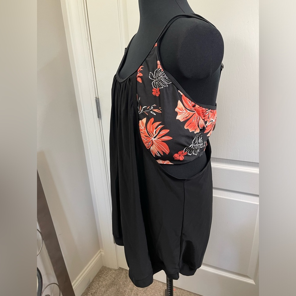 Hanna Nikole Women's Plus Size 24W Black Floral Tankini Top Full Coverage NWT - Picture 4 of 10